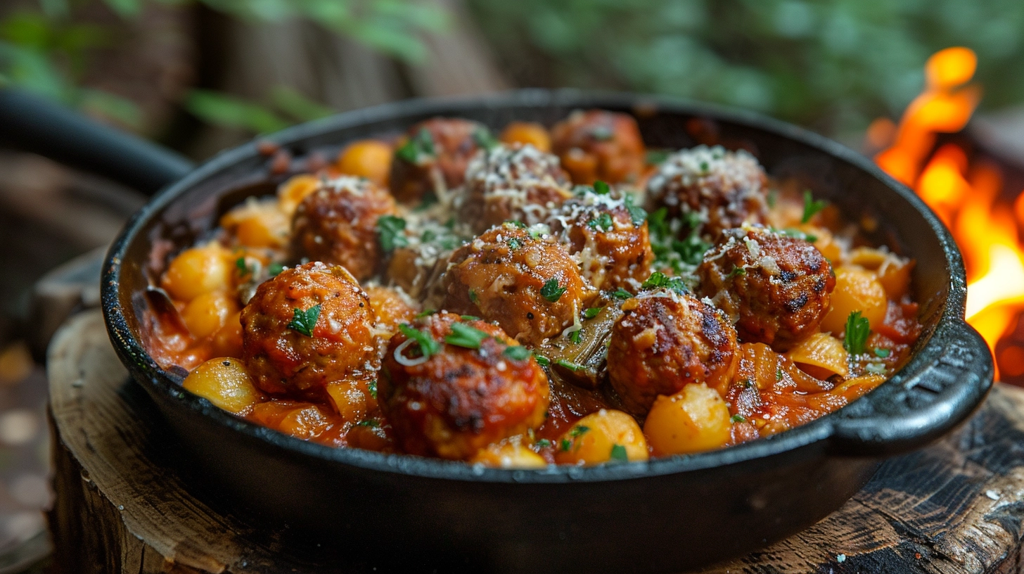 A chef's hands gently shaping a mixture of ground beef and pork into perfect spheres, ready to be cooked into Swedish Meatballs, with a bowl of seasoned meat mixture and a small dish of spices including nutmeg and allspice visible on the kitchen counter.