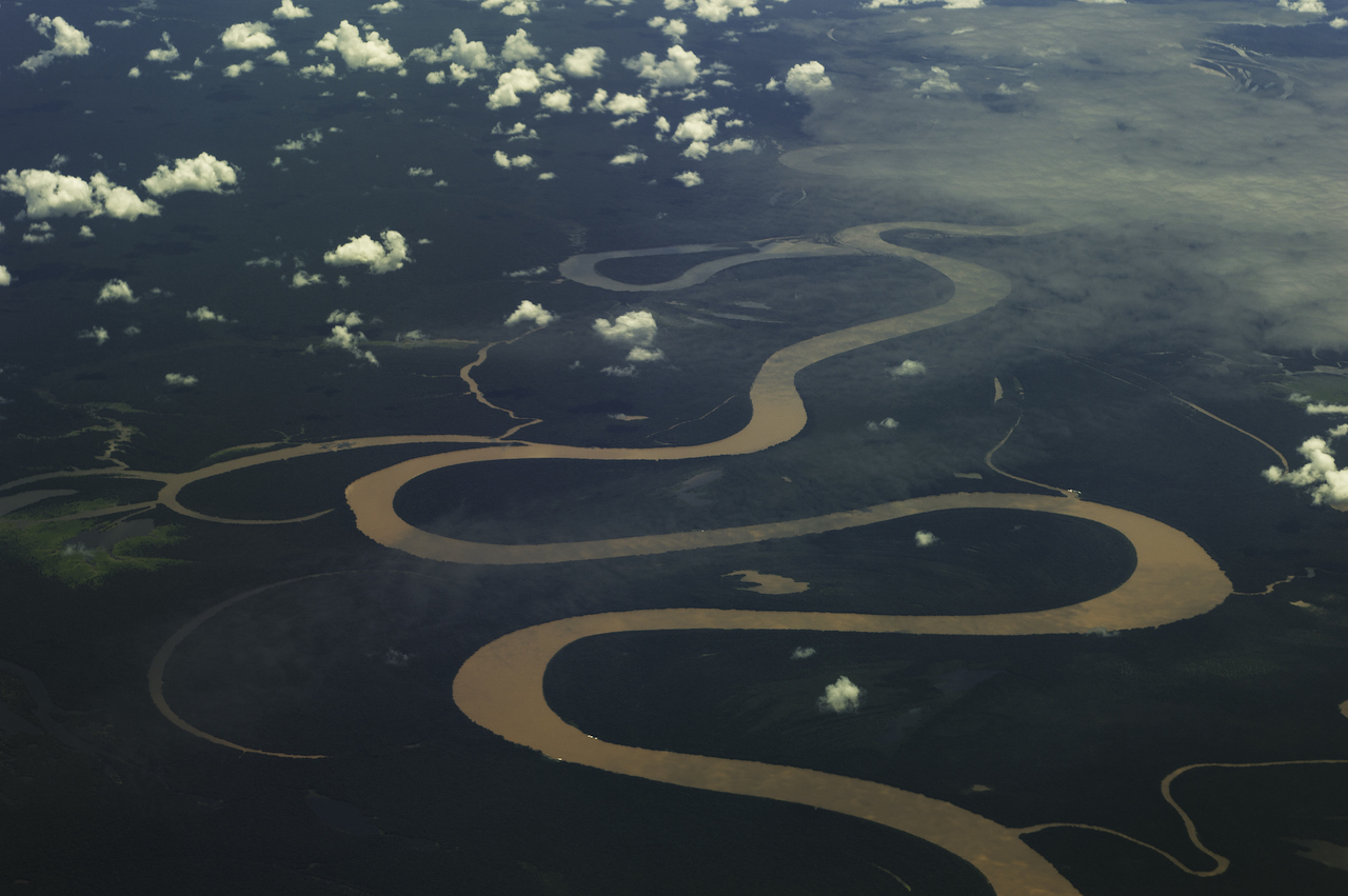 Sunset over the expansive Amazon River in Brazil. 